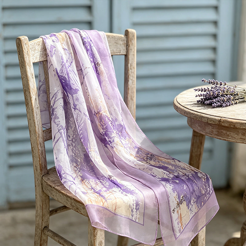Pañuelo de Seda Morado con Ramas Abstractas | CasaKimo Silk
