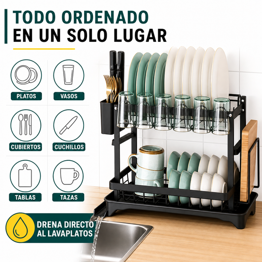 Escurridor de Platos 2 Niveles con Drenaje 360°