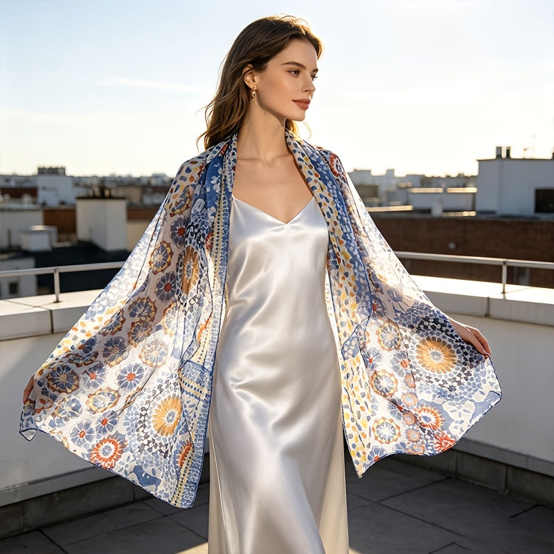 Pañuelo de Seda Azul Mandala Multicolor | CasaKimo Silk
