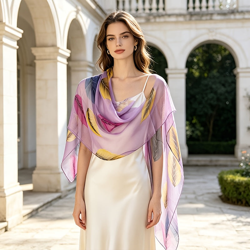 Pañuelo de Seda Morado con Hojas de Otoño | CasaKimo Silk
