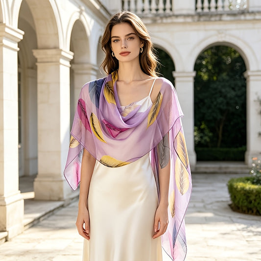 Pañuelo de Seda Morado con Hojas de Otoño | CasaKimo Silk