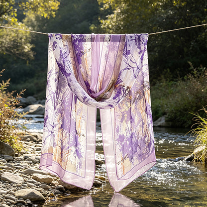 Pañuelo de Seda Morado con Ramas Abstractas | CasaKimo Silk
