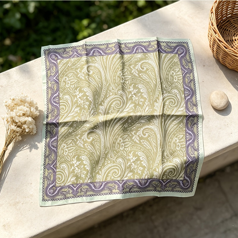 Pañuelo de Seda Verde con Bordes Morados | CasaKimo Silk