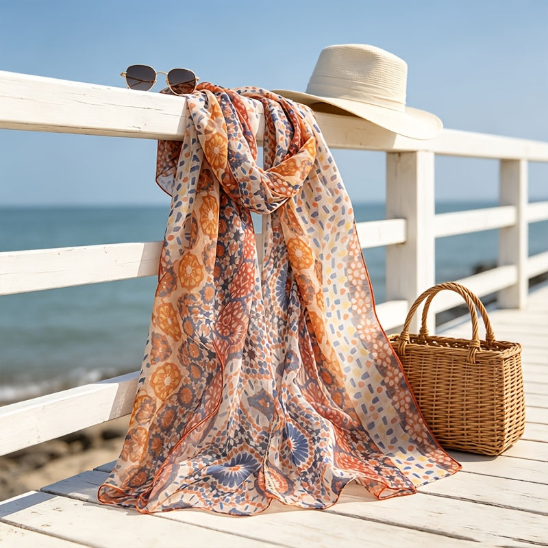 Pañuelo de Seda Naranja y Azul Mandala | CasaKimo Silk