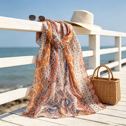 Pañuelo de Seda Naranja y Azul Mandala | CasaKimo Silk