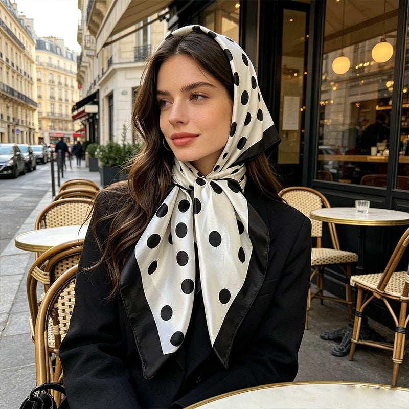 Pañuelo de Seda Negro con Lunares | CasaKimo Silk
