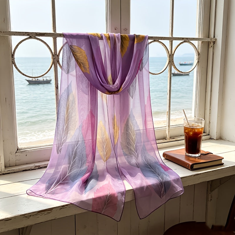 Pañuelo de Seda Morado con Hojas de Otoño | CasaKimo Silk