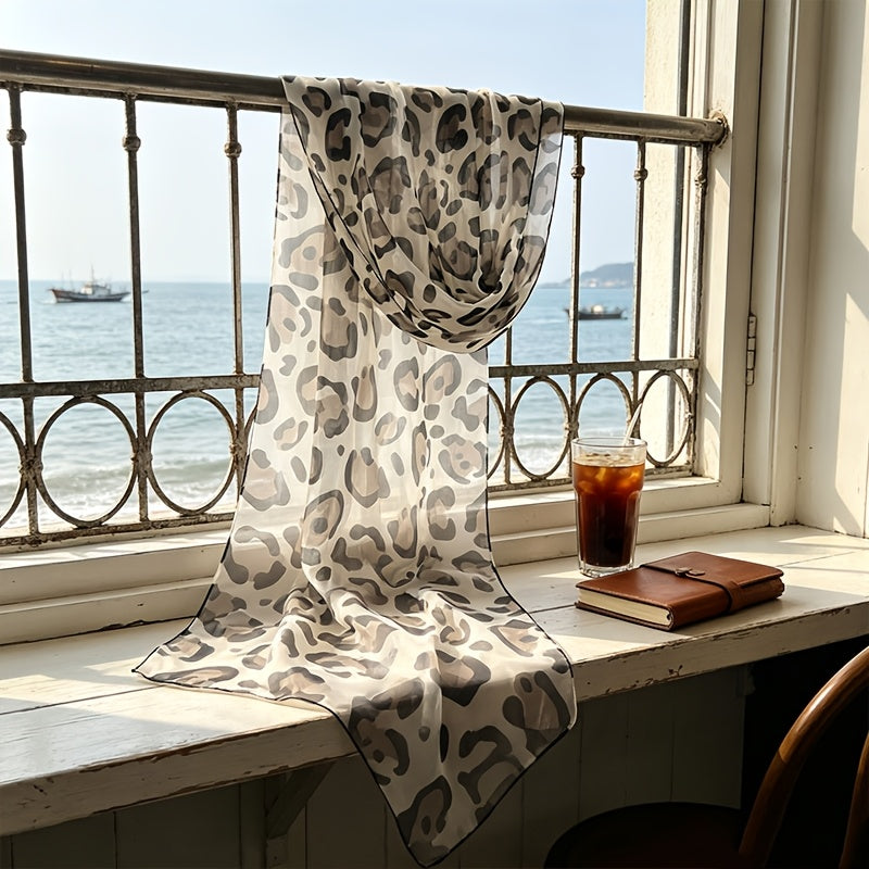 Pañuelo de Seda Beige con Leopardo Gris y Café | CasaKimo Silk