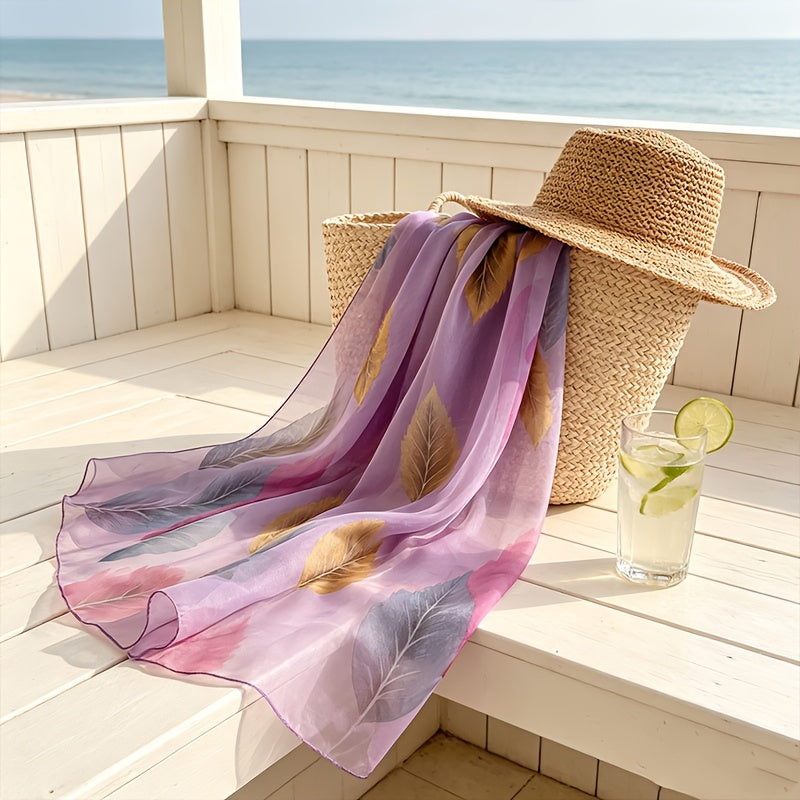 Pañuelo de Seda Morado con Hojas de Otoño | CasaKimo Silk