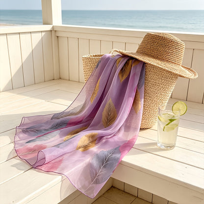 Pañuelo de Seda Morado con Hojas de Otoño | CasaKimo Silk