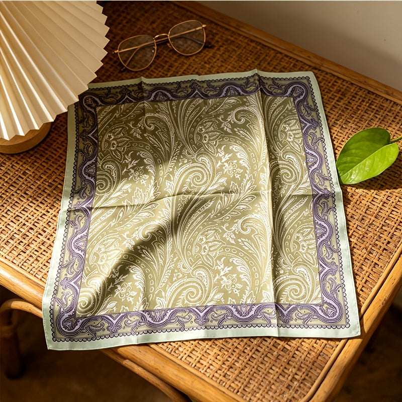 Pañuelo de Seda Verde con Bordes Morados | CasaKimo Silk