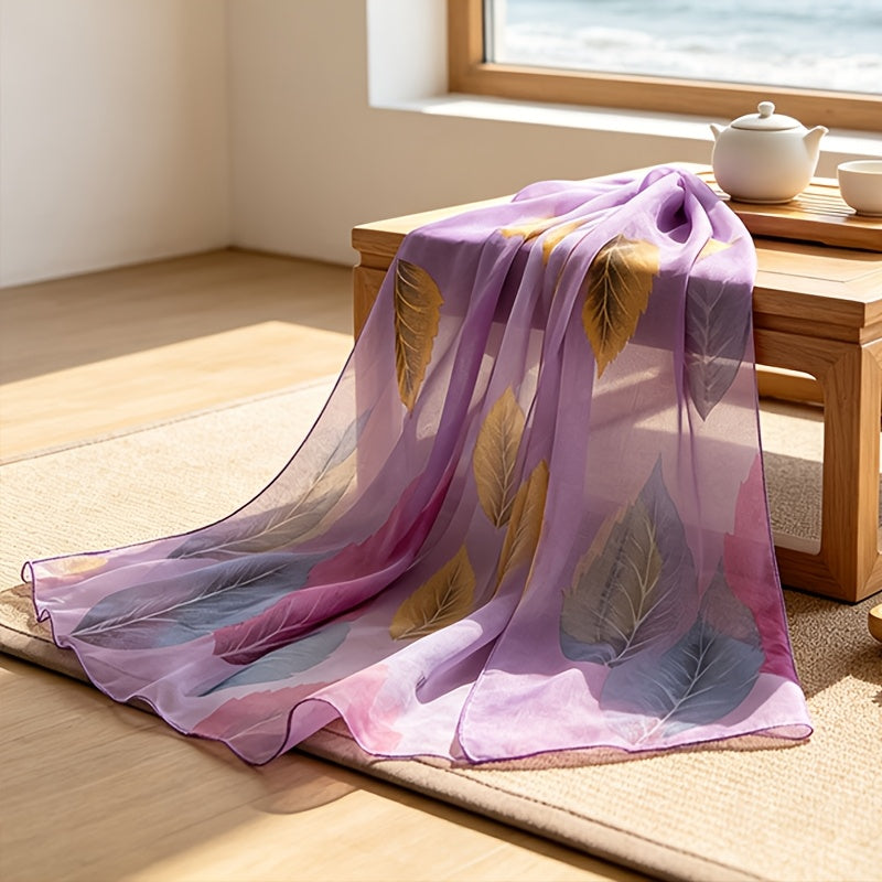 Pañuelo de Seda Morado con Hojas de Otoño | CasaKimo Silk