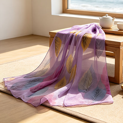 Pañuelo de Seda Morado con Hojas de Otoño | CasaKimo Silk