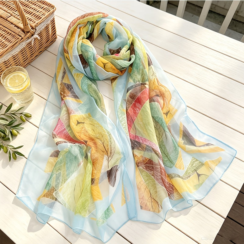 Pañuelo de Seda con Borde Azul y Hojas | CasaKimo Silk
