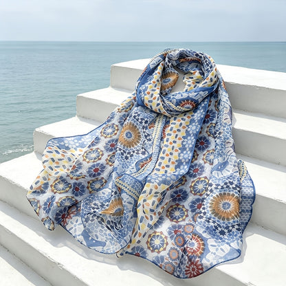 Pañuelo de Seda Azul Mandala Multicolor | CasaKimo Silk