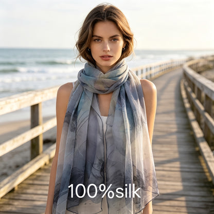 Pañuelo de Seda Gris con Flores de Loto | CasaKimo Silk