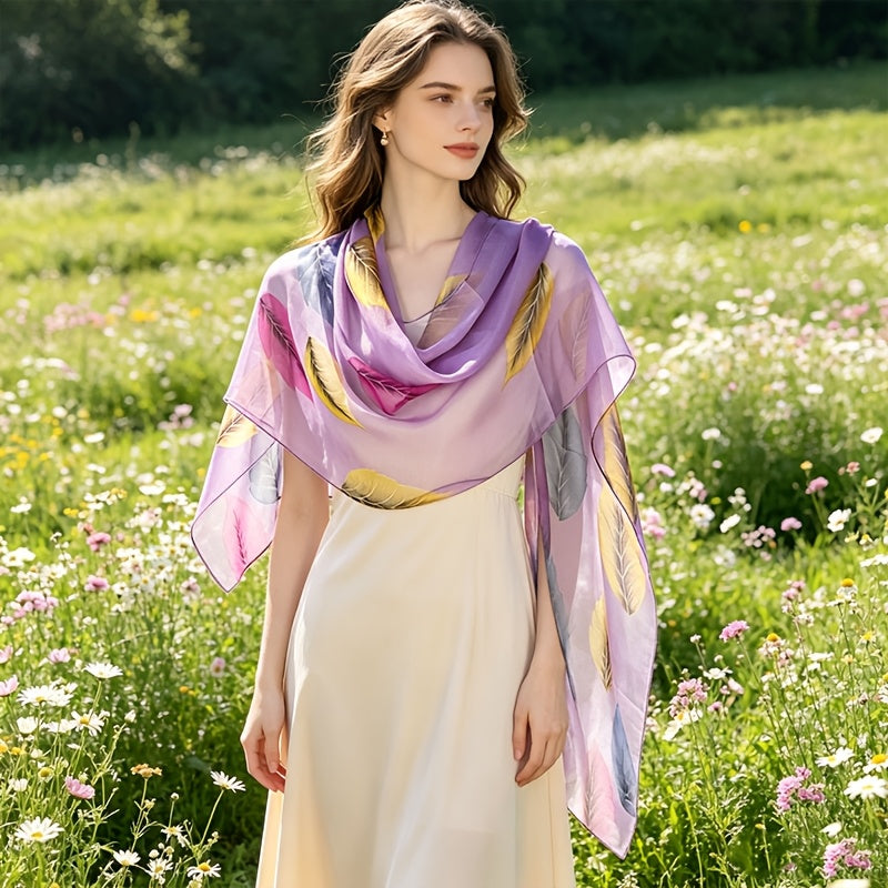 Pañuelo de Seda Morado con Hojas de Otoño | CasaKimo Silk