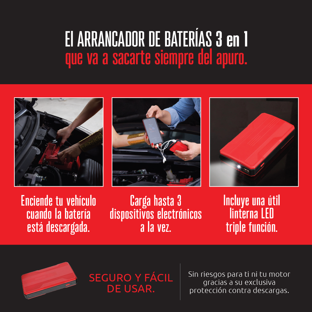 🔋 Arrancador de Baterías Portátil 3 en 1