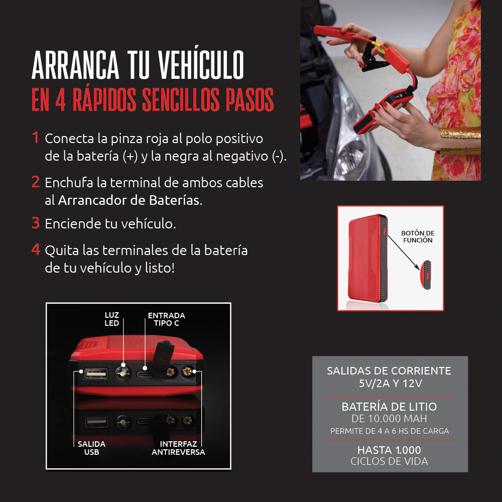 🔋 Arrancador de Baterías Portátil 3 en 1