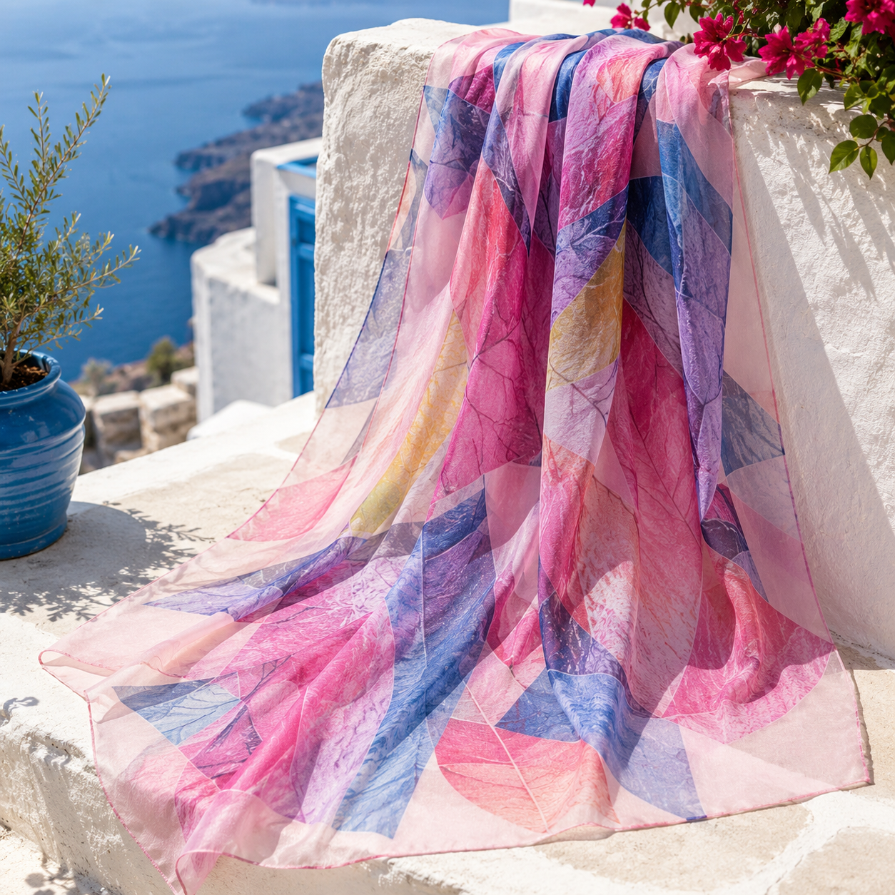 Pañuelo de Seda Rosa Rojo con Hojas | CasaKimo Silk