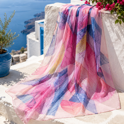 Pañuelo de Seda Rosa Rojo con Hojas | CasaKimo Silk