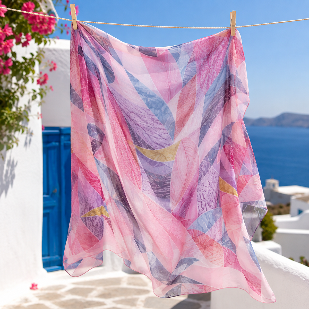 Pañuelo de Seda Rosa Rojo con Hojas | CasaKimo Silk