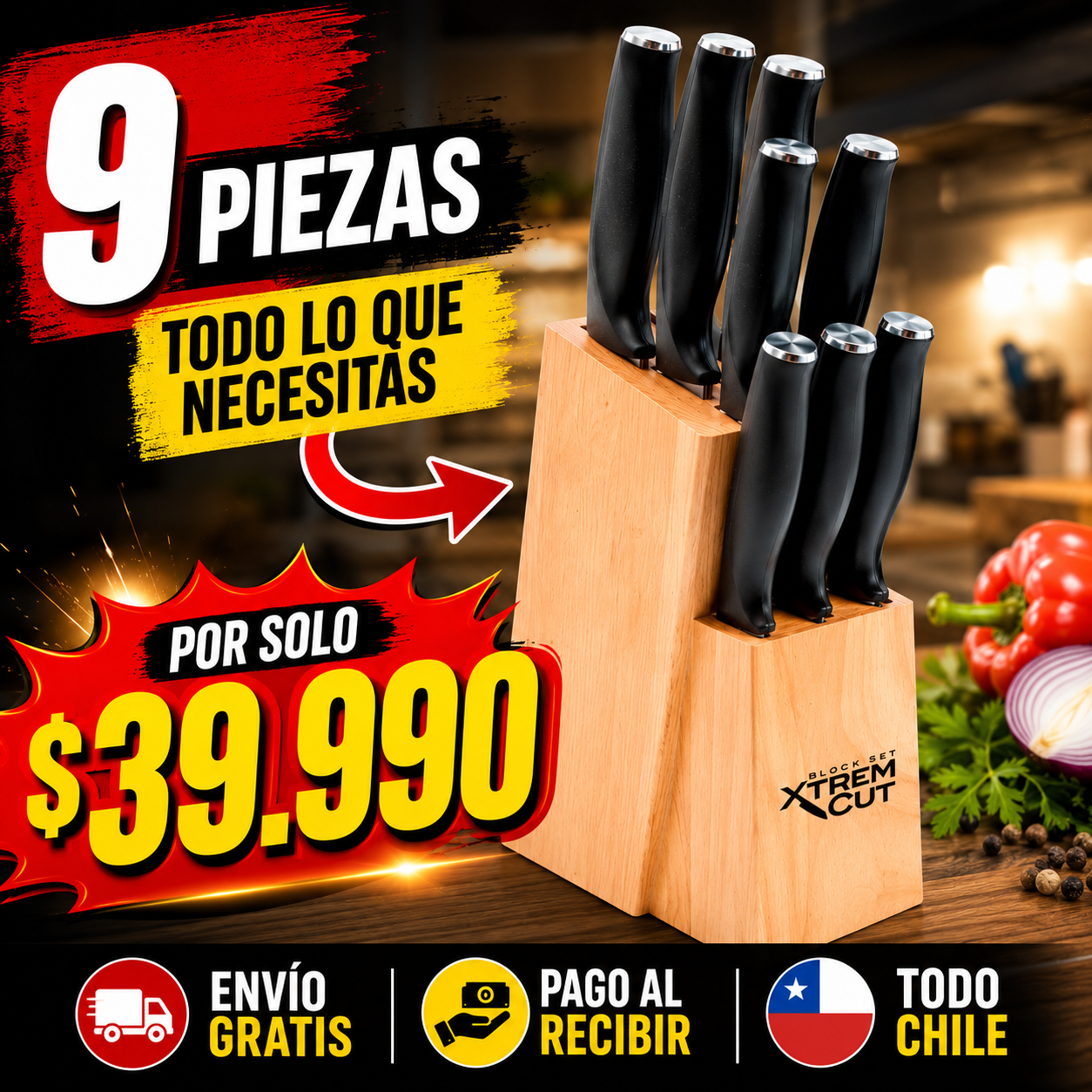 🔪 Xtrem Cut Block Set 10 Piezas con Afilador Integrado